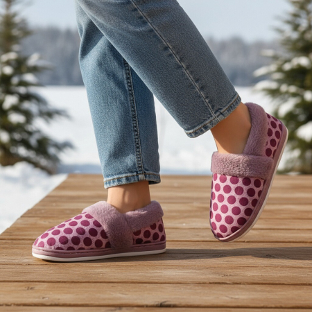 Încălțăminte damă - Papuci de casa pufosi L605mov