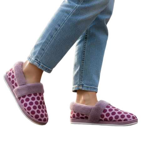 Încălțăminte damă - Papuci de casa pufosi L605mov