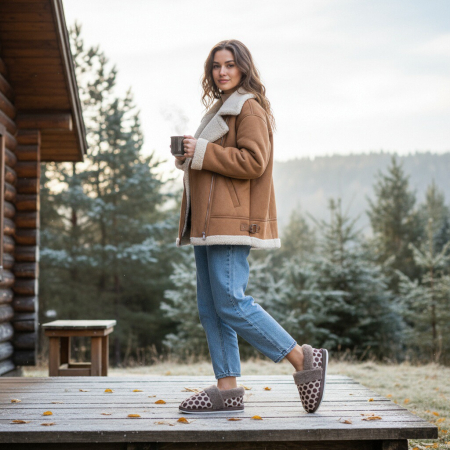 Papuci de casă - Papuci de casa pufosi L605maro