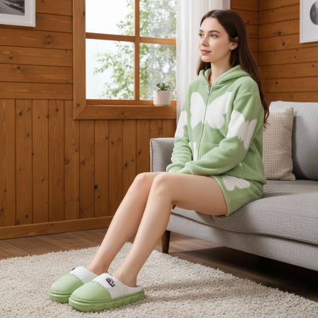 Papuci de casă - Papuci de casa pufosi L666verde