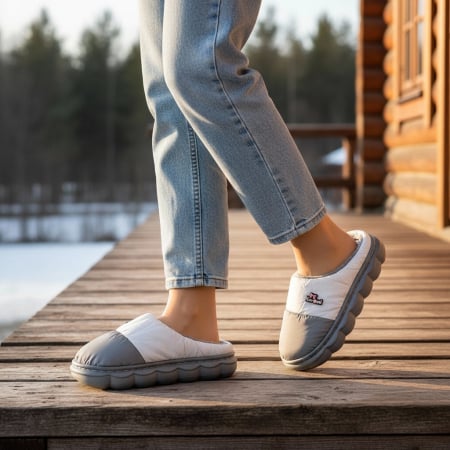 Papuci de casă - Papuci de casa pufosi L666gri