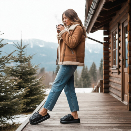 Damă - Papuci de casa pufosi L673negru