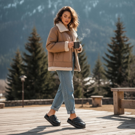 Damă - Papuci de casa pufosi L673negru