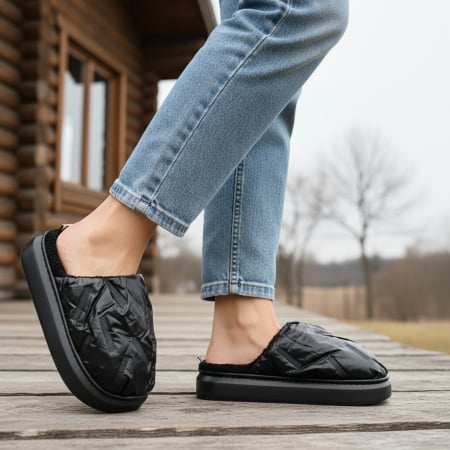 Damă - Papuci de casa pufosi L673negru