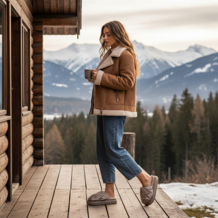 Damă - Papuci de casa pufosi L673maro