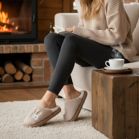 Damă - Papuci de casa pufosi L707bej