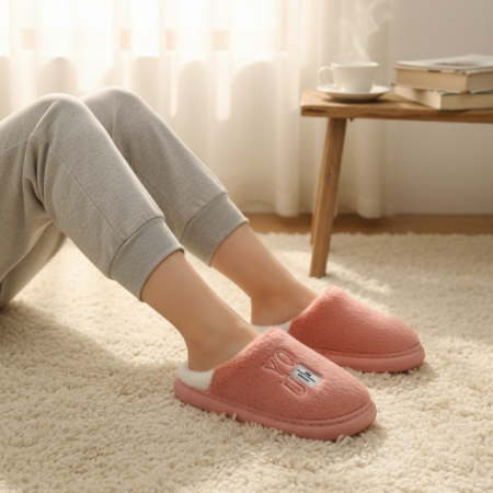Damă - Papuci de casa pufosi L707roz inchis