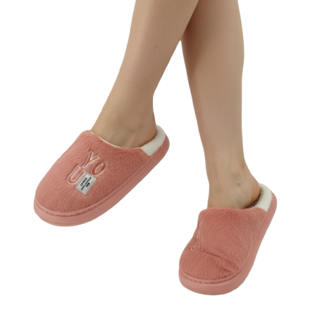 Damă - Papuci de casa pufosi L707roz inchis
