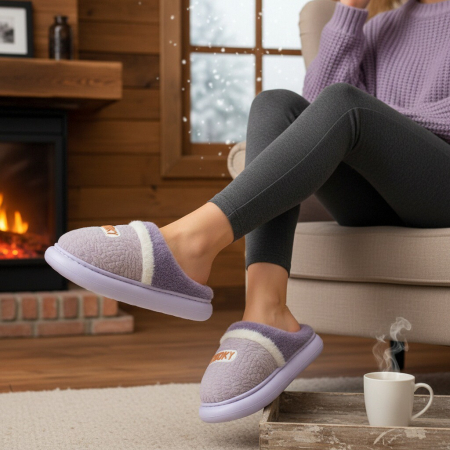 Papuci de casă - Papuci de casa pufosi L709mov