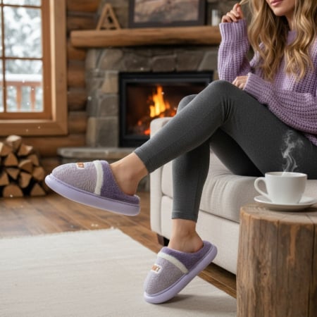 Papuci de casă - Papuci de casa pufosi L709mov