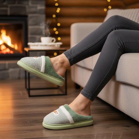 Papuci de casă - Papuci de casa pufosi L709verde