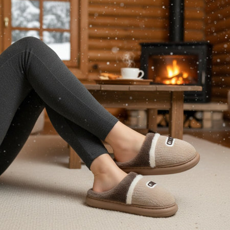 Papuci de casă - Papuci de casa pufosi L709maro