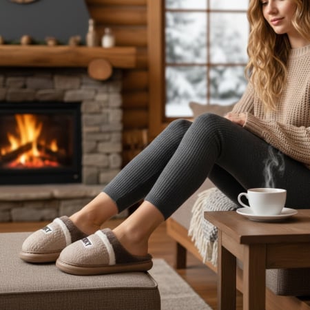 Papuci de casă - Papuci de casa pufosi L709maro