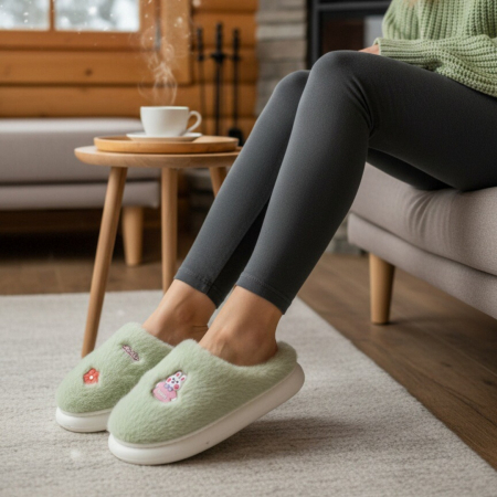 Papuci de casă - Papuci de casa pufosi L721verde