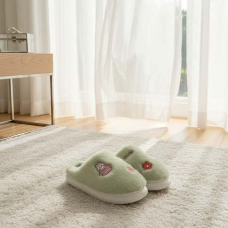 Papuci de casă - Papuci de casa pufosi L721verde