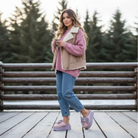 Damă - Papuci de casa pufosi L723roz