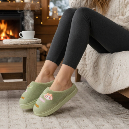 Damă - Papuci de casa pufosi L715verde