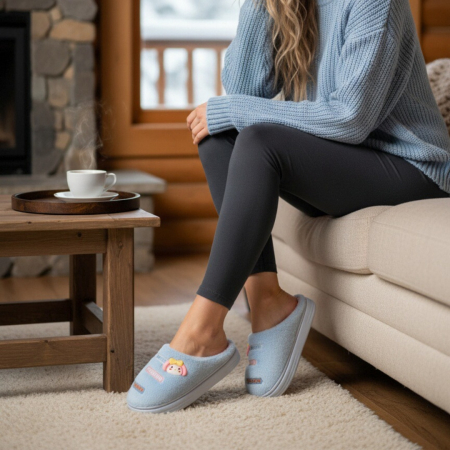 Damă - Papuci de casa pufosi L715albastru