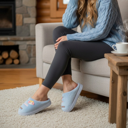 Damă - Papuci de casa pufosi L715albastru