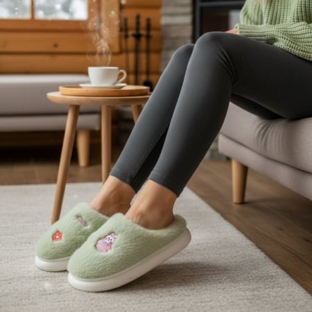 Papuci de casă - Papuci de casa pufosi L721verde