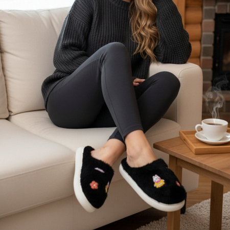 Papuci de casă - Papuci de casa pufosi L721negru