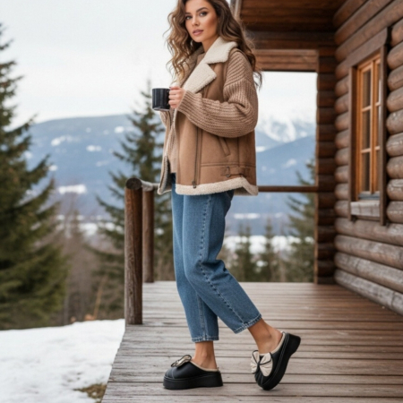 Papuci de casă - Papuci de casa pufosi L723negru