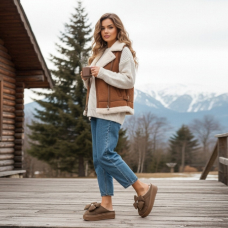 Papuci de casa pufosi L735maro [8]