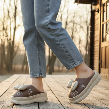 Papuci de casă - Papuci de casa pufosi L736maro