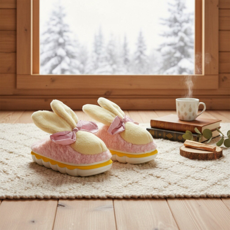 Damă - Papuci de casa pufosi, model Iepuras L633galben