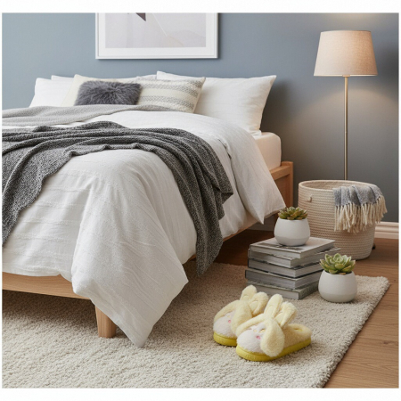 Papuci de casa pufosi, model Iepuras L638galben [8]