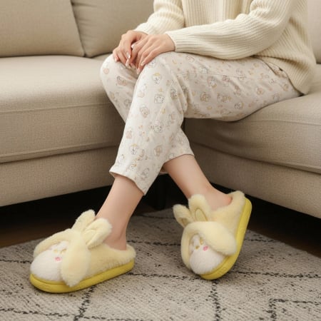 Papuci de casă - Papuci de casa pufosi, model Iepuras L638galben