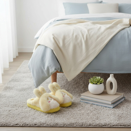 Papuci de casa pufosi, model Iepuras L638galben [7]