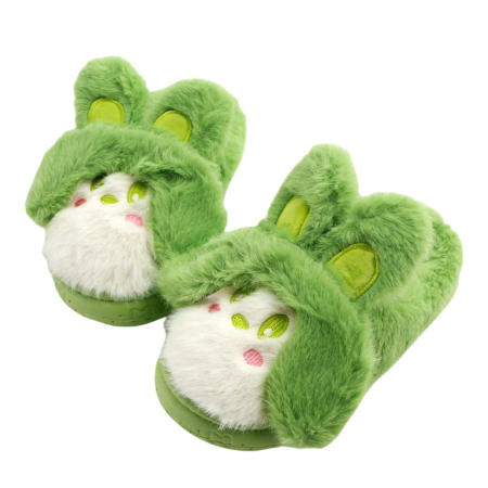 Papuci de casa pufosi, model Iepuras L638verde [9]