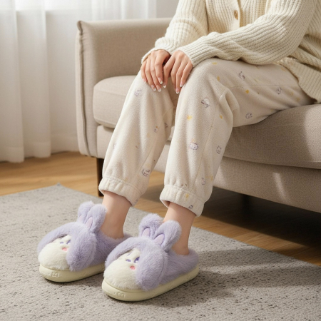 Papuci de casă - Papuci de casa pufosi, model Iepuras L638mov