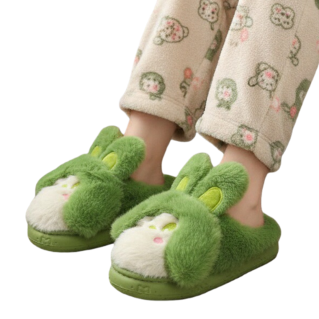 Papuci de casa pufosi, model Iepuras L638verde [17]