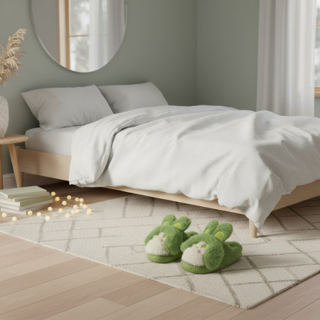 Papuci de casa pufosi, model Iepuras L638verde [7]