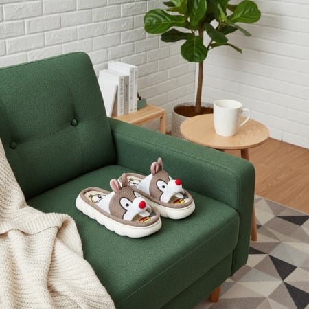 Papuci de casă - Papuci de casa veseli, model Iepuras P2076maro