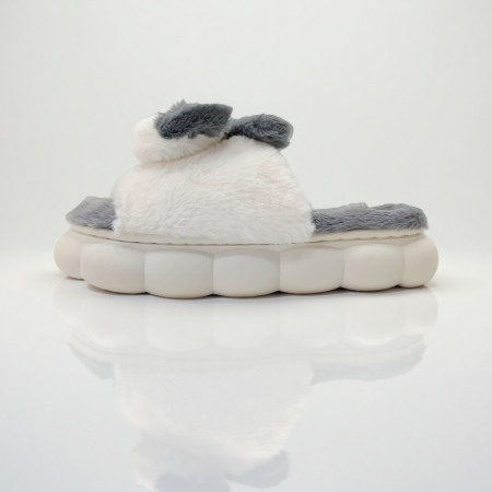 Papuci de casă - Papuci de casa pufosi, model Iepuras P2079gri