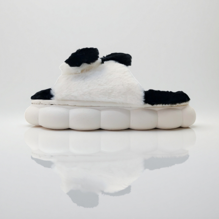 Papuci de casă - Papuci de casa pufosi, model Iepuras P2079negru