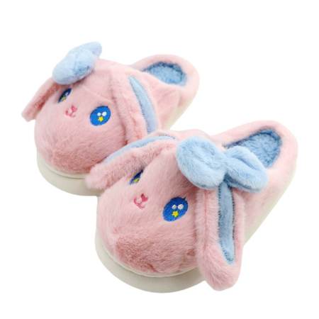 Papuci de casă - Papuci de casa pufosi, model Iepure amuzant C106roz