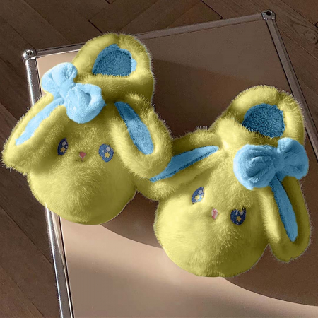 Papuci de casă - Papuci de casa pufosi, model Iepure amuzant C106verde