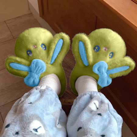 Damă - Papuci de casa pufosi, model Iepure amuzant L608verde