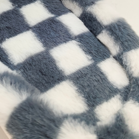 Papuci de casa pufosi, model in carouri H15gri albastrui [8]