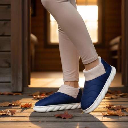 Papuci de casă - Papuci captusiti din bumbac H53bleumarin