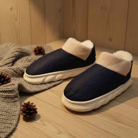 Papuci de casă - Papuci captusiti din bumbac H53bleumarin