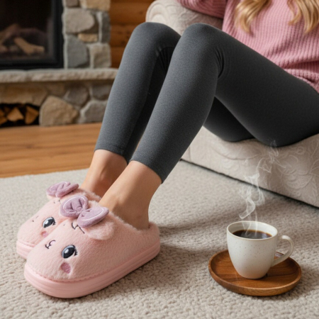 Damă - Papuci de casa pufosi si haiosi L679roz