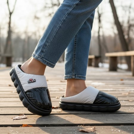 Papuci de casă - Papuci de casa pufosi L666negru