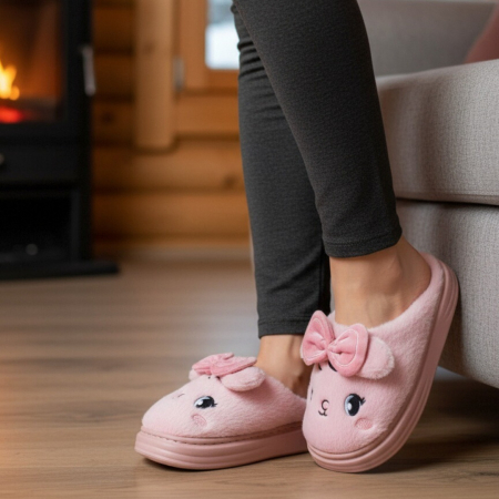 Încălțăminte damă - Papuci de casa pufosi si haiosi L679mov