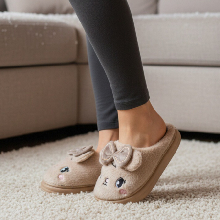 Damă - Papuci de casa pufosi si haiosi L679maro