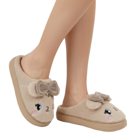 Damă - Papuci de casa pufosi si haiosi L679maro